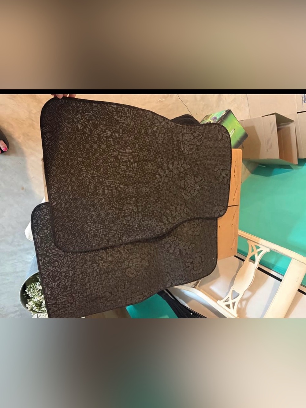 Black Floral-Embossed floor mats